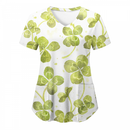 St.Patrick's Day Scrub Blouse Casual V Neck Shamrock T Shirt with Pocket - AwwwCos