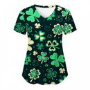 St.Patrick's Day Scrub Tops Casual Printed Shamrock T Shirt with Pocket - AwwwCos