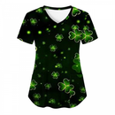 St.Patrick's Day Scrub Tops Casual Printed Shamrock T Shirt with Pocket - AwwwCos