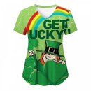 St.Patrick's Day Scrub Tops Casual Printed Shamrock T Shirt with Pocket - AwwwCos