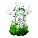 St.Patrick's Day Scrub Tops Casual Printed Shamrock T Shirt with Pocket - AwwwCos