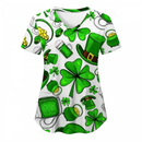 St.Patrick's Day Scrub Tops Casual Shamrock Summer T Shirt with Pocket - AwwwCos