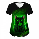 St.Patrick's Day Scrub Tops Casual Shamrock Summer T Shirt with Pocket - AwwwCos