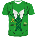 St.Patrick's Day Scrub Tops Round Neck 3D Printed Shamrock T Shirt