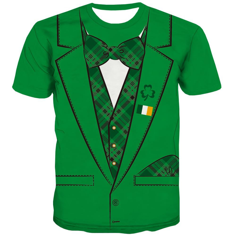 St.Patrick's Day Scrub Tops Round Neck 3D Printed Shamrock T Shirt