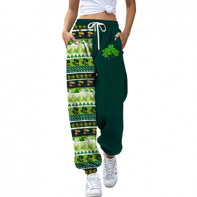St Patricks Pants Casual Clover Printed High-waisted Drawstring Sweatpant
