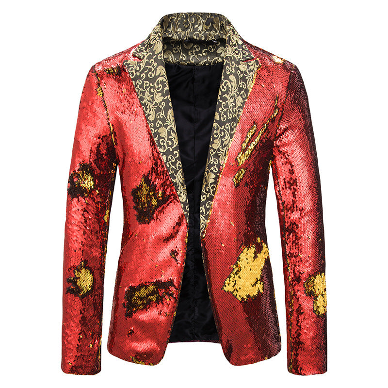 Stage Performance Nightclub Bar DJ Singer Host Two-Tone Sequin Jacket
