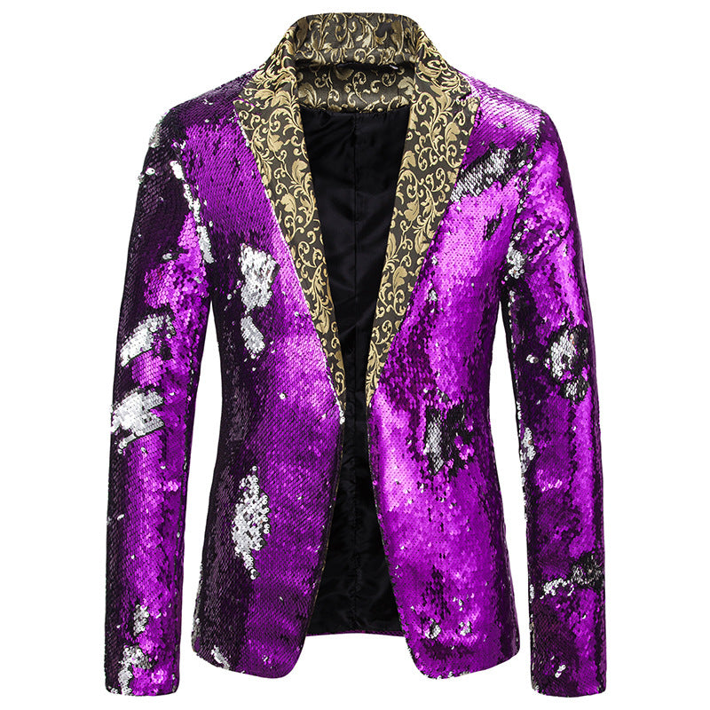 Stage Performance Nightclub Bar DJ Singer Host Two-Tone Sequin Jacket