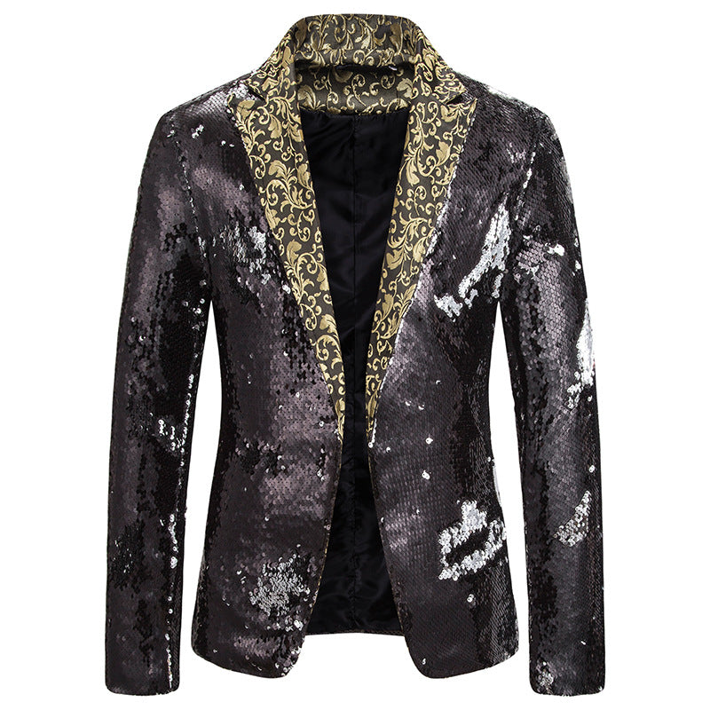 Stage Performance Nightclub Bar DJ Singer Host Two-Tone Sequin Jacket