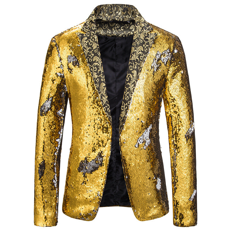 Stage Performance Nightclub Bar DJ Singer Host Two-Tone Sequin Jacket