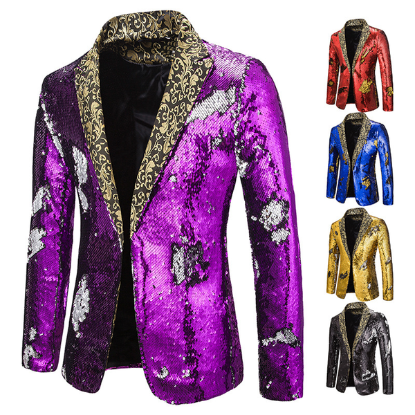Stage Performance Nightclub Bar DJ Singer Host Two-Tone Sequin Jacket
