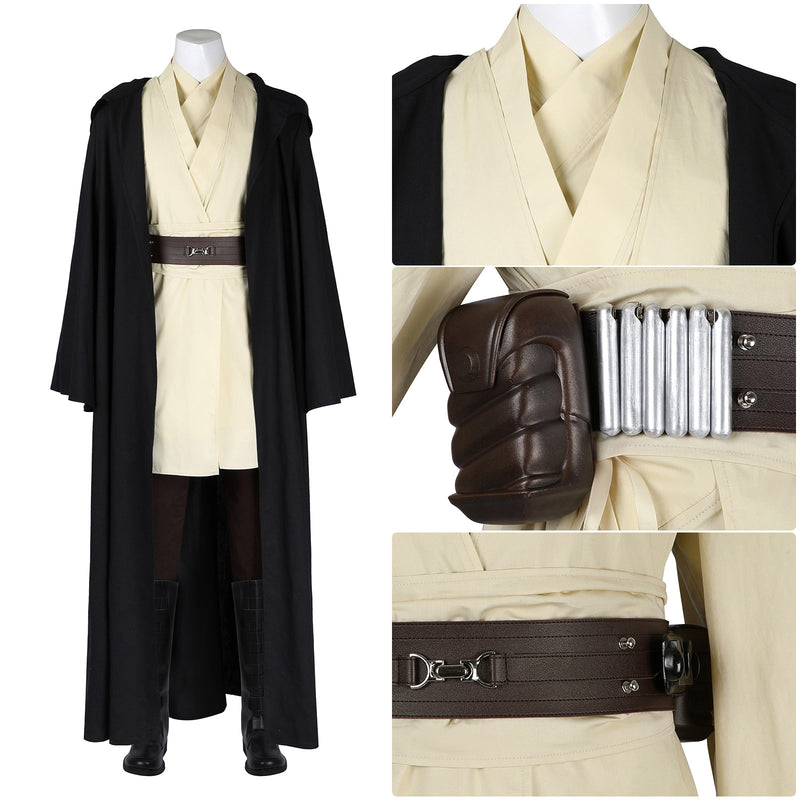Star Wars：Episode I The Phantom Menace Qui Gon Jinn Cosplay Costume Black Robe Halloween Set