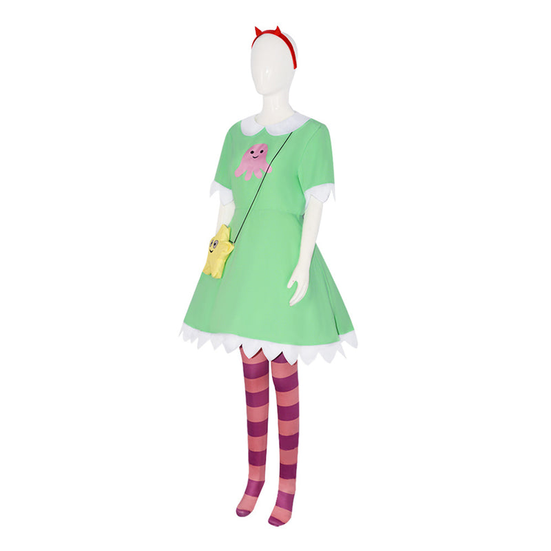 Star vs. the Forces of Evil Cosplay Costume Star butterfly Cute Green Dress Halloween Parent  Set