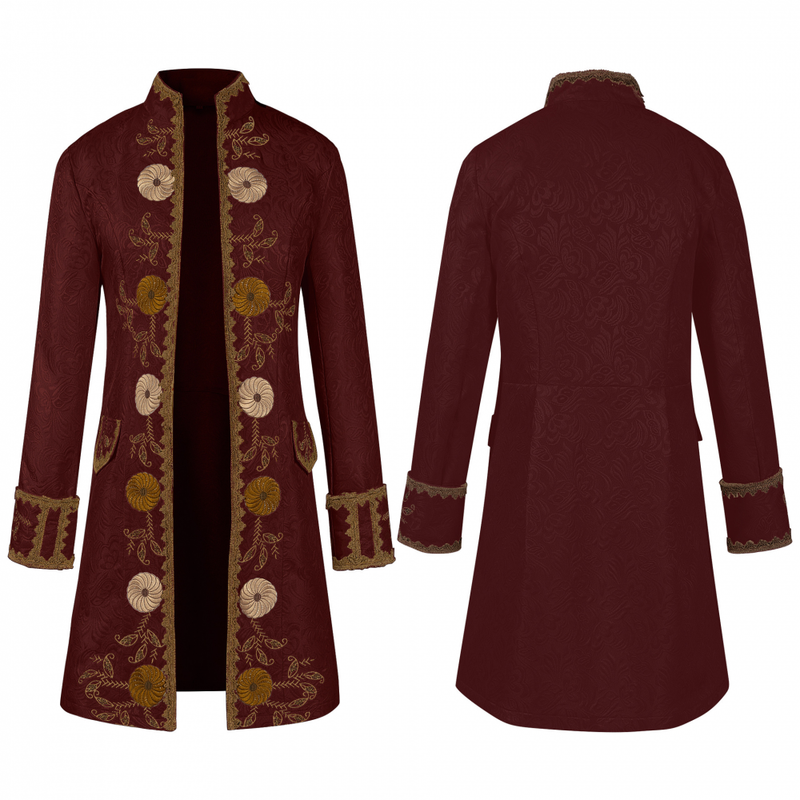 Steampunk Colonial Jacket Vintage Medieval Victorian Embroidery Tailcoat
