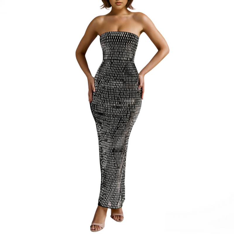 Strapless Corset Rhinestone Maxi Prom Dresses Bodycon Evening Gowns