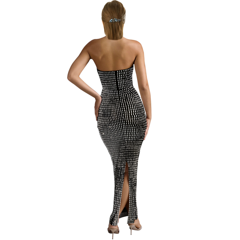 Strapless Corset Rhinestone Maxi Prom Dresses Bodycon Evening Gowns