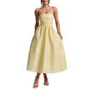 Strapless Tea Length Prom Dress Embroidery Satin Evening Party Gown - AwwwCos