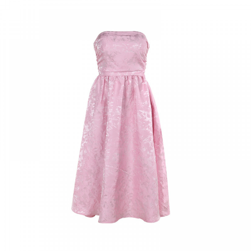 Strapless Tea Length Prom Dress Embroidery Satin Evening Party Gown