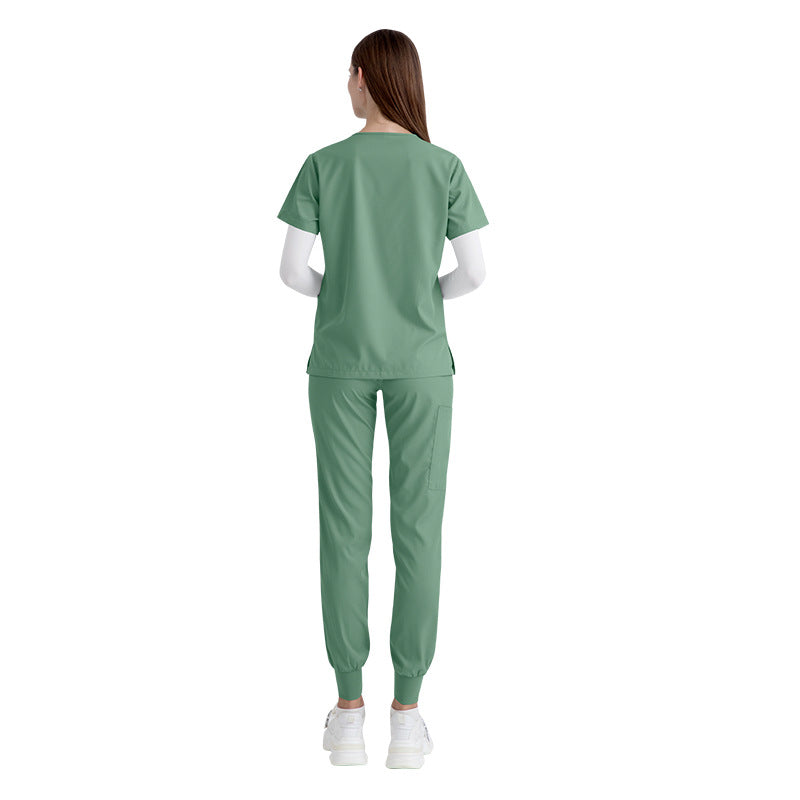 Stretch V-Neck Top Drawstring Cargo Pants Jogger Nursing Uniform