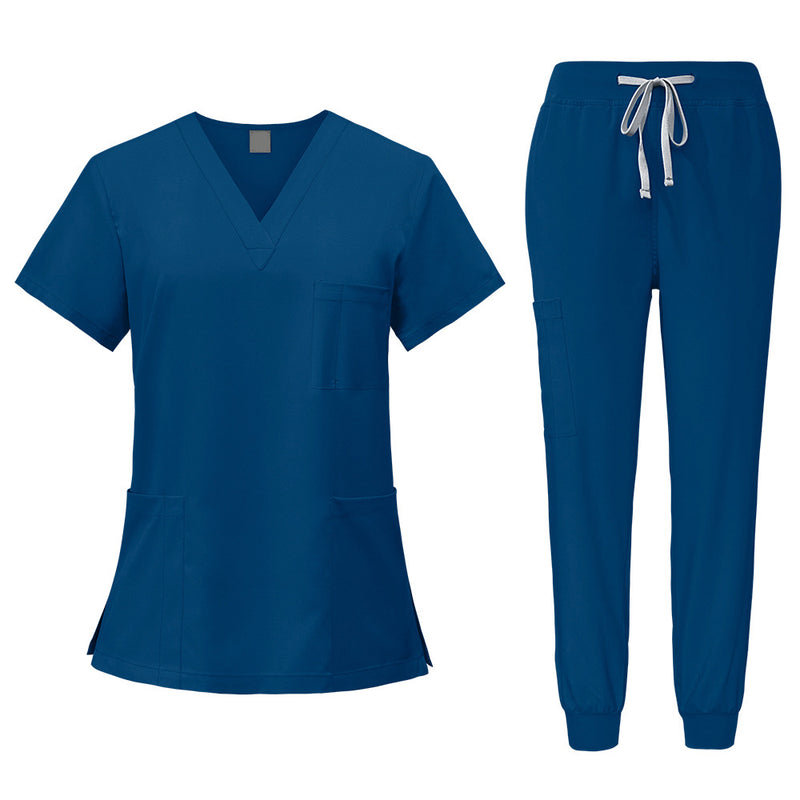 Stretch V-Neck Top Drawstring Cargo Pants Jogger Nursing Uniform