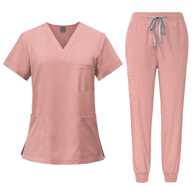 Stretch V-Neck Top Drawstring Cargo Pants Jogger Nursing Uniform