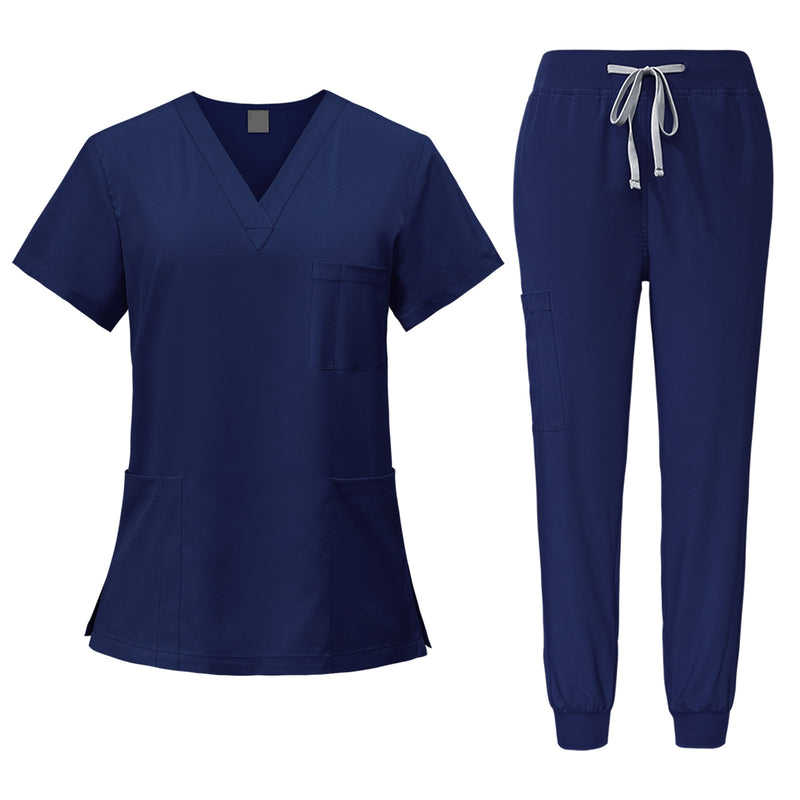 Stretch V-Neck Top Drawstring Cargo Pants Jogger Nursing Uniform