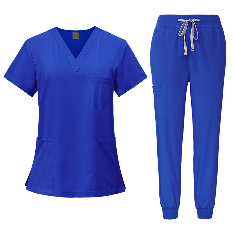 Stretch V-Neck Top Drawstring Cargo Pants Jogger Nursing Uniform