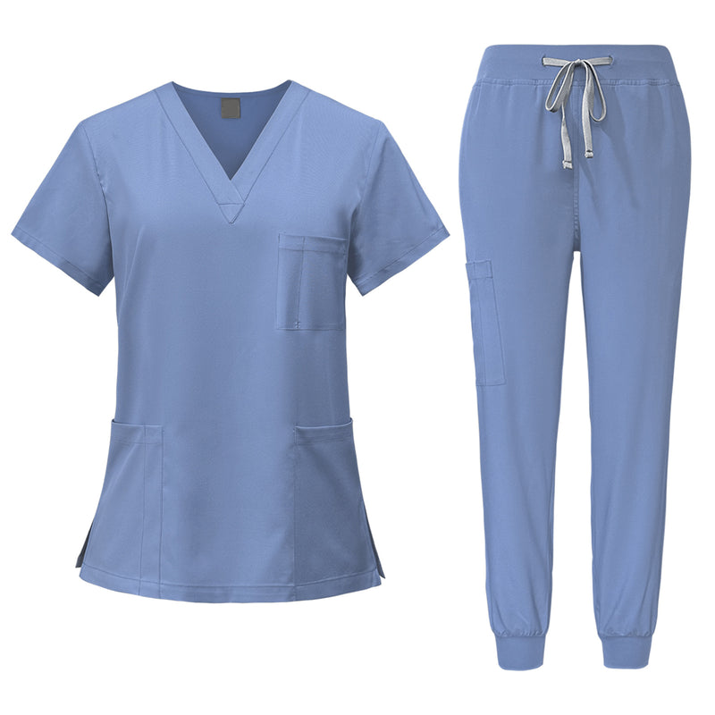 Stretch V-Neck Top Drawstring Cargo Pants Jogger Nursing Uniform