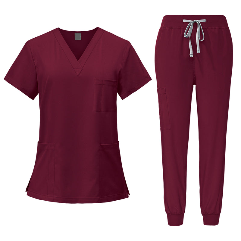 Stretch V-Neck Top Drawstring Cargo Pants Jogger Nursing Uniform