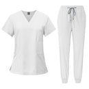 Stretch V-Neck Top Drawstring Cargo Pants Jogger Nursing Uniform - AwwwCos