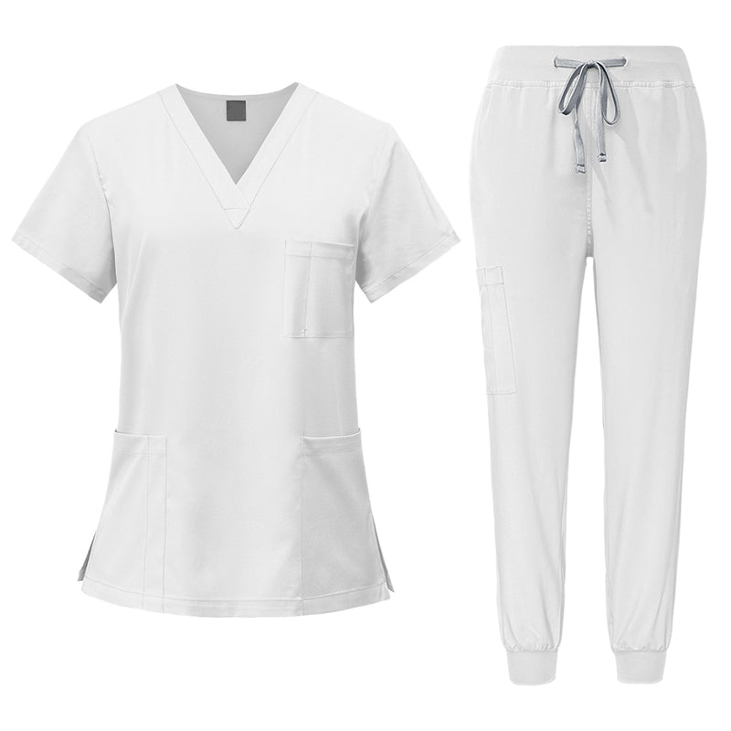 Stretch V-Neck Top Drawstring Cargo Pants Jogger Nursing Uniform
