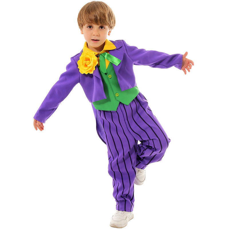 Suicide Squad Joker Clown Kid Boys Cosplay Purple Masquerade Costume