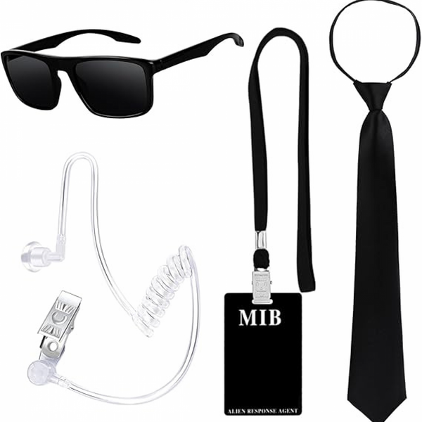 Sunglasses Identity Badge Fake Headphones Spy Agent Cosplay Suit