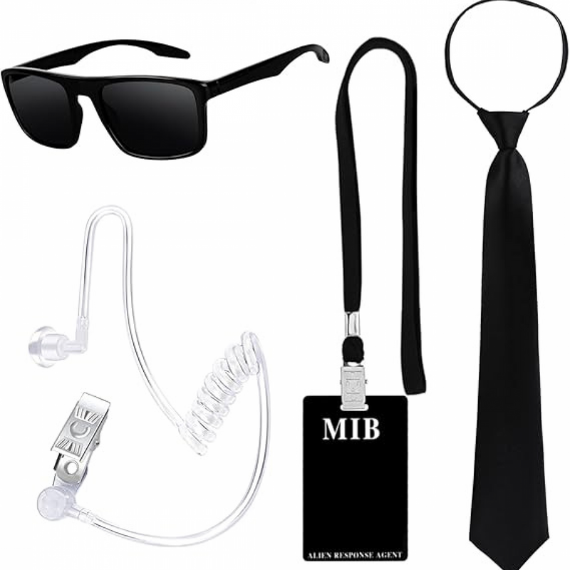 Sunglasses Identity Badge Fake Headphones Spy Agent Cosplay Suit