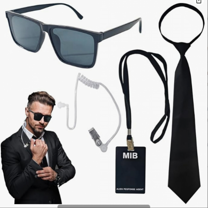 Sunglasses Identity Badge Fake Headphones Spy Agent Cosplay Suit