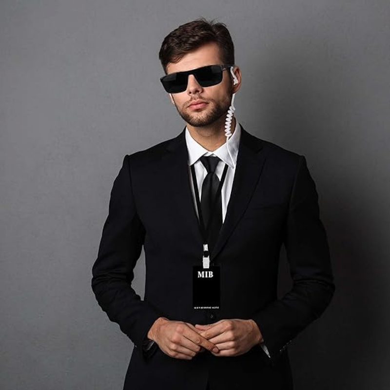 Sunglasses Identity Badge Fake Headphones Spy Agent Cosplay Suit