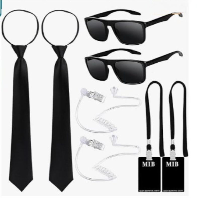 Sunglasses Identity Badge Fake Headphones Spy Agent Cosplay Suit