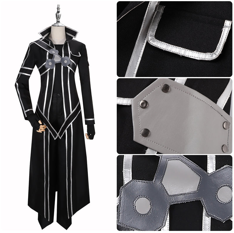 Sword Art Online SAO Anime Kazuto Kirigaya Kirito Cosplay Costume Black Jacket Coat Halloween Outfit Battle Uniform