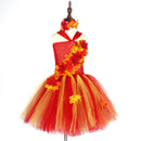 Thanksgiving Kids Girls Maple Leaf Layered Tulle Tutu Dress Garland Hairpin - AwwwCos