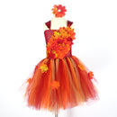 Thanksgiving Kids Girls Maple Leaf Layered Tulle Tutu Dress Garland Hairpin - AwwwCos
