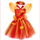 Thanksgiving Kids Girls Maple Leaf Layered Tulle Tutu Dress Garland Hairpin - AwwwCos