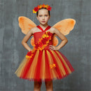 Thanksgiving Kids Girls Maple Leaf Layered Tulle Tutu Dress Garland Hairpin - AwwwCos
