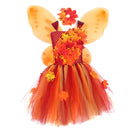 Thanksgiving Kids Girls Maple Leaf Layered Tulle Tutu Dress Garland Hairpin - AwwwCos