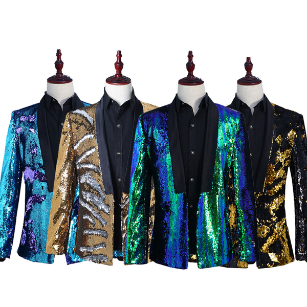 Two-Tone Turnaround Sequin Coat Nightclub Bar DJ Singer Host Top