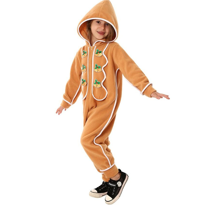 Unisex Kids Gingerbread Cosplay Costume Christmas Apron Hooded Bodysuit - AwwwCos