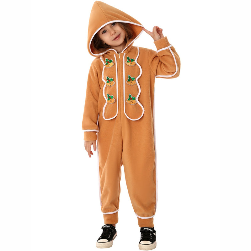 Unisex Kids Gingerbread Cosplay Costume Christmas Apron Hooded Bodysuit - AwwwCos