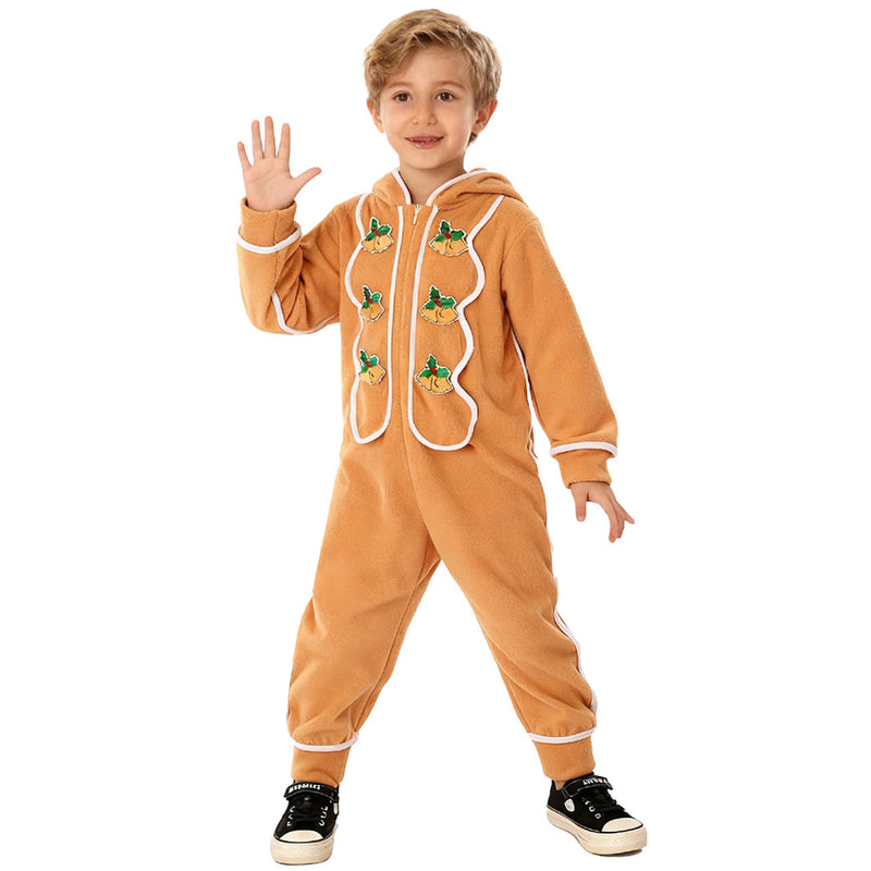 Unisex Kids Gingerbread Cosplay Costume Christmas Apron Hooded Bodysuit - AwwwCos