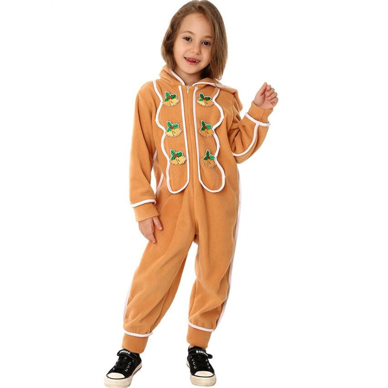 Unisex Kids Gingerbread Cosplay Costume Christmas Apron Hooded Bodysuit - AwwwCos