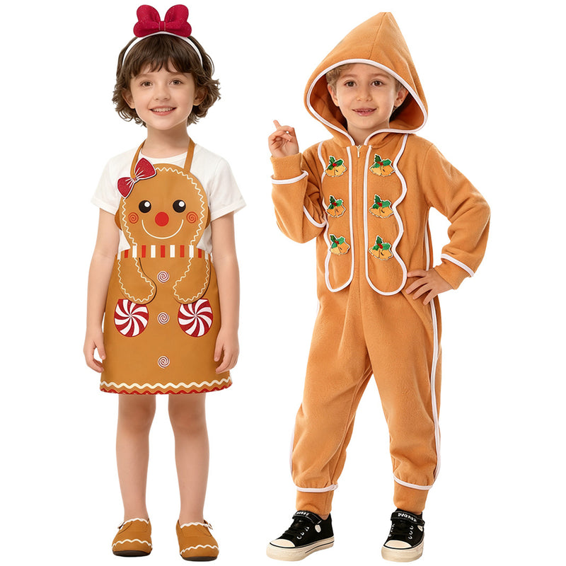 Unisex Kids Gingerbread Cosplay Costume Christmas Apron Hooded Bodysuit - AwwwCos