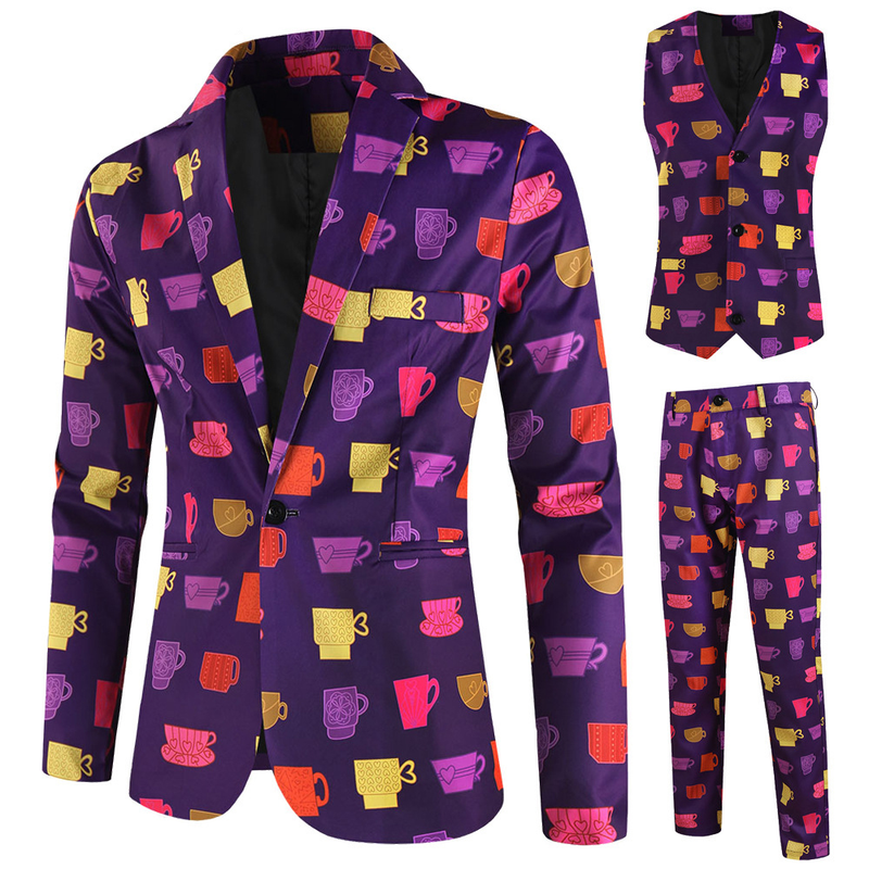 Valentine's Day Slim Fit Suit 3 Piece One Button Jackets Pants Vest